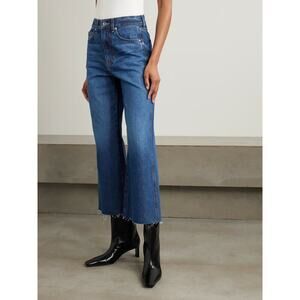 Veronica Beard High Rise Wide Leg Crop Frayed Jeans Dark Wash Size 29